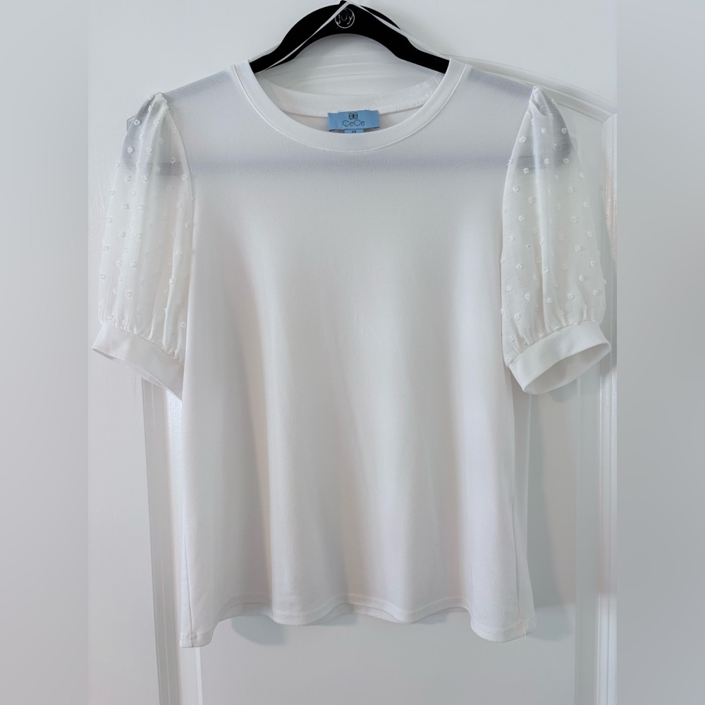 CeCe White Sheer Puff Sleeve Blouse